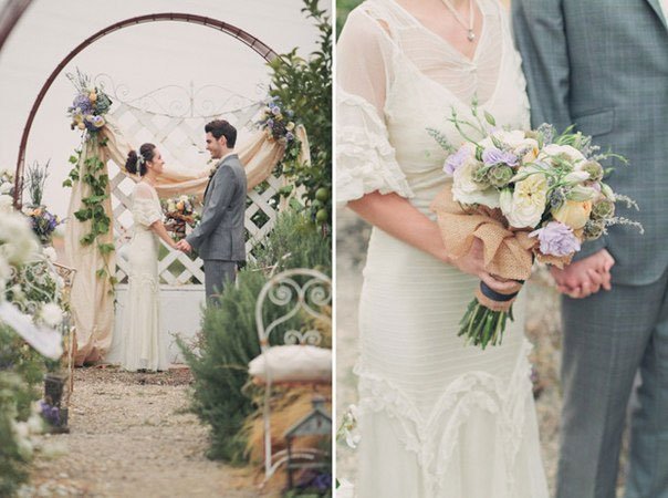 ceremonie mariage rustique, tissu pour bouquet en toile de jute